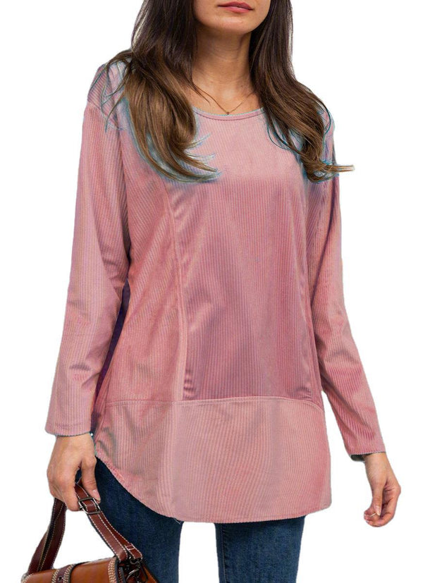 Fashion all-match loose long-sleeved round neck solid color fleece top women's clothing