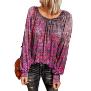 Floral long-sleeved round neck T-shirt bottoming shirt