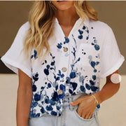 Printed stitching lapel casual short-sleeved shirt