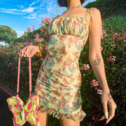 Fashion sexy butterfly print halter strap bag hip dress