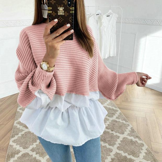 Fashion sexy waist waist mixed color hedging round neck long sleeves