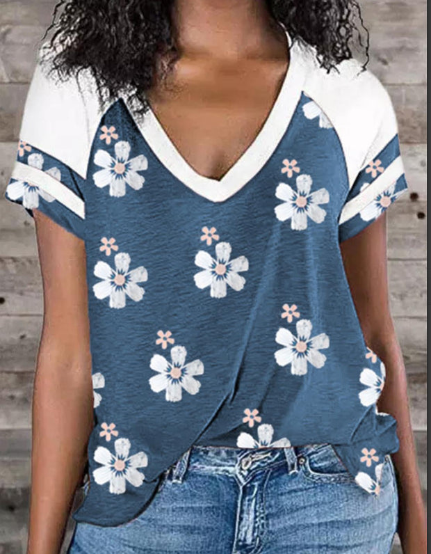 New Sakura Pattern Printed Raglan Sleeve Contrasting Color Women's T-Shirt Top