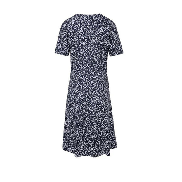 Round neck short-sleeved floral mid-length dress