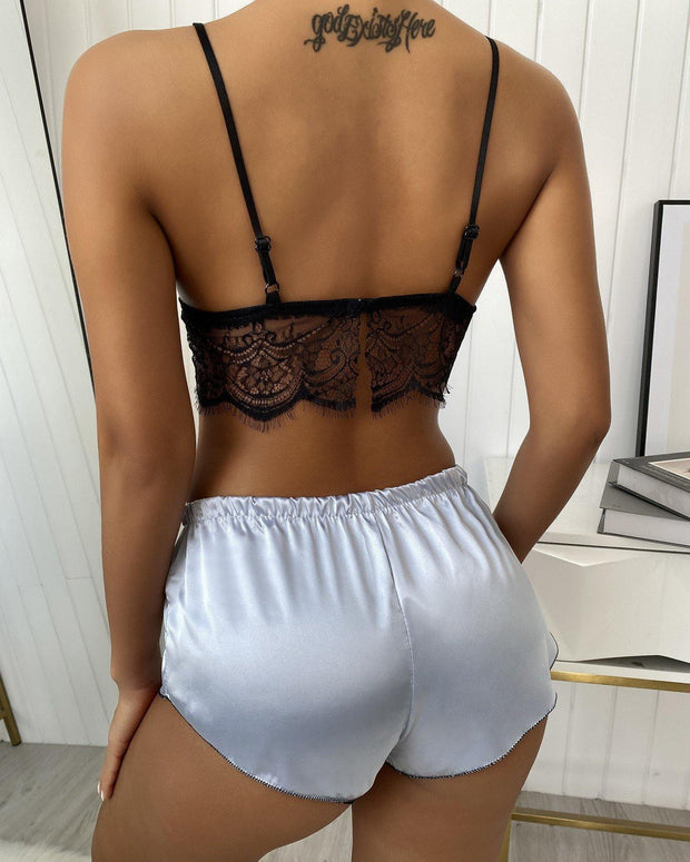 Lace Patchwork Strap Bra With Panties Sexy Sets - Xmadstore