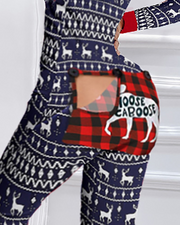 Christmas Print Plaid Functional Buttoned Flap Adults Pajamas