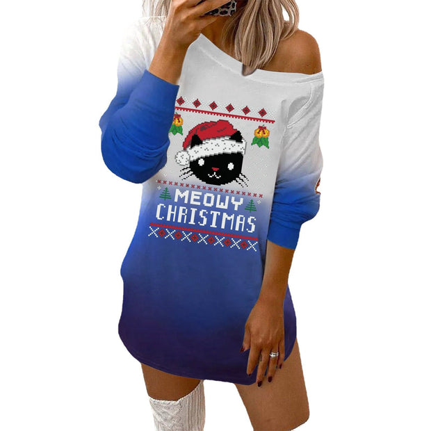 Fashionable christmas printed round neck ladies sweatshirt