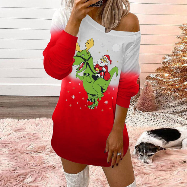 Fashionable christmas printed round neck ladies sweatshirt