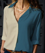 Fashion all-match color matching V-neck ladies shirt