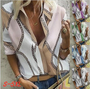 Fashion casual chain print lapel pull-up long sleeve shirt