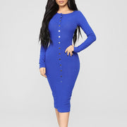 Long-sleeved sweater slim sexy ribbed button knitted hip dress