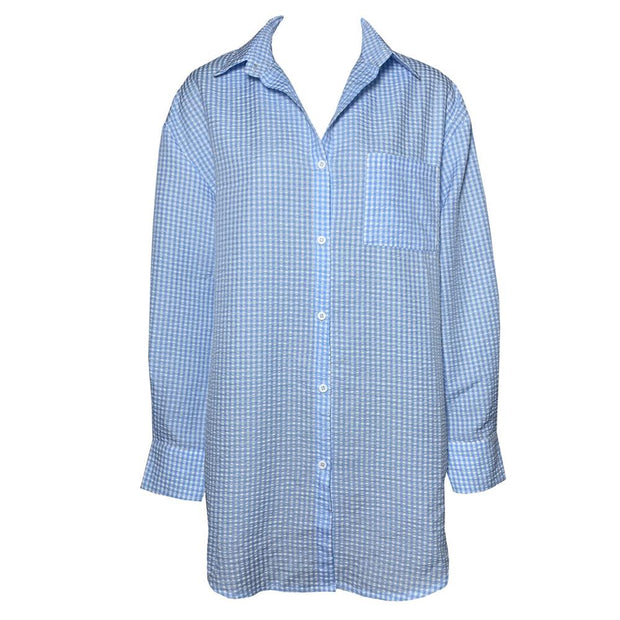 Lapel plaid mid-length casual long-sleeved shirt