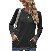 Fashion Contrast Pocket Sweater Long Sleeve Pullover Sweatshirt Casual T-shirt