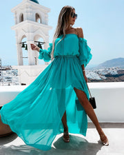 Chiffon Dress Irregular Long Dress Casual Long Sleeve Beach Dress