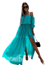 Chiffon Dress Irregular Long Dress Casual Long Sleeve Beach Dress