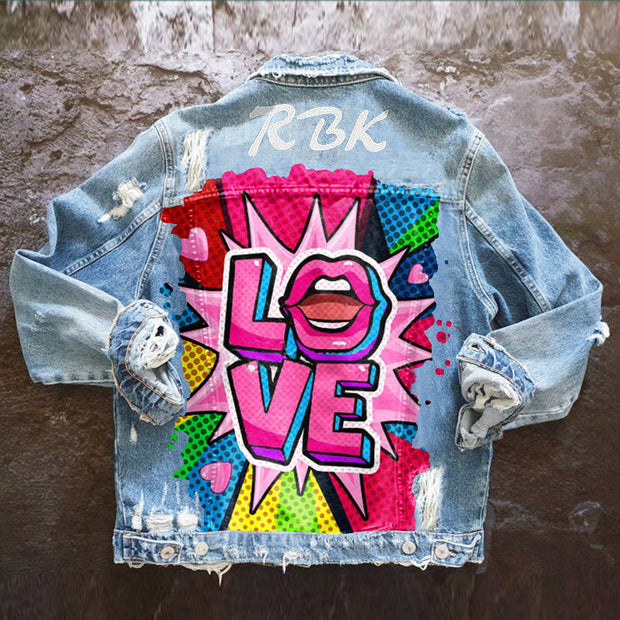 Fashion trendy cool graffiti illustration denim jacket