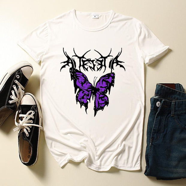 Fashion street short-sleeved T-shirt with small butterfly print