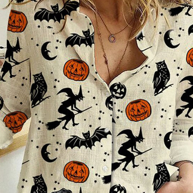 Women's Halloween Witch Long Sleeve Printed Shirt