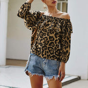 Fashion leopard print one-shoulder seven-point sleeve top