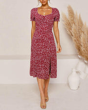 Women's Fashion Short Sleeve Floral Midi Dress