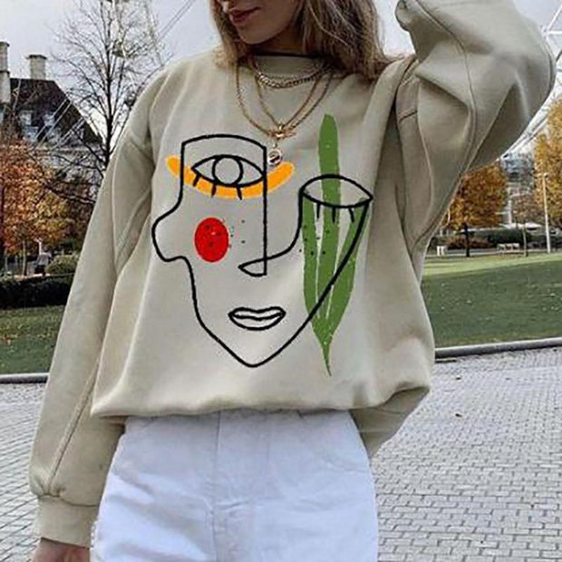 Fashion long-sleeved casual printed pullover sweatshirt