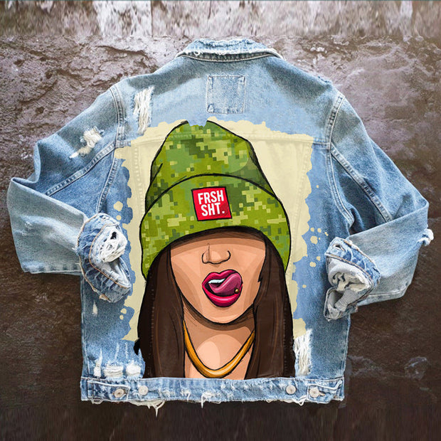 Fashion graffiti illustration hip hop loose denim jacket
