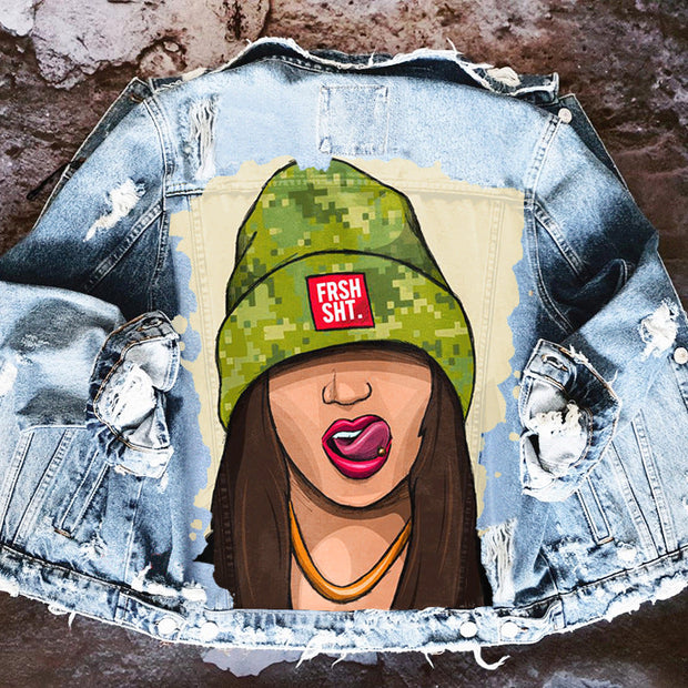 Fashion graffiti illustration hip hop loose denim jacket