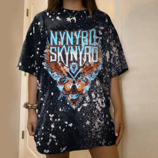Fashion casual round neck short sleeve printed tie-dye pullover T-shirt women