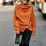 Street style fashion high neck single breasted solid color sweater