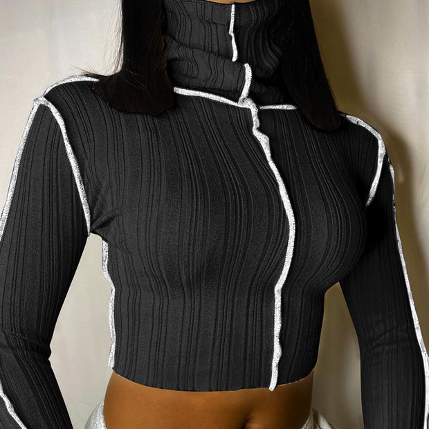 Fashion casual high neck long sleeve knitted T-shirt