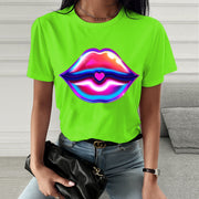 Fashion  spring and summer psychedelic lips printing short-sleeved T-shirt
