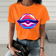 Fashion  spring and summer psychedelic lips printing short-sleeved T-shirt