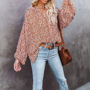 Fashion casual floral long sleeve V-neck loose casual shirt