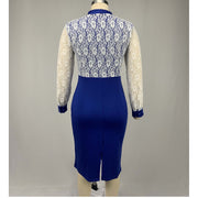 Lace stitching contrast color elegant commuter dress