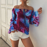 Off-the-shoulder sexy ruffled long-sleeved shirt