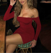 Sexy one shoulder long sleeve bodycon dress