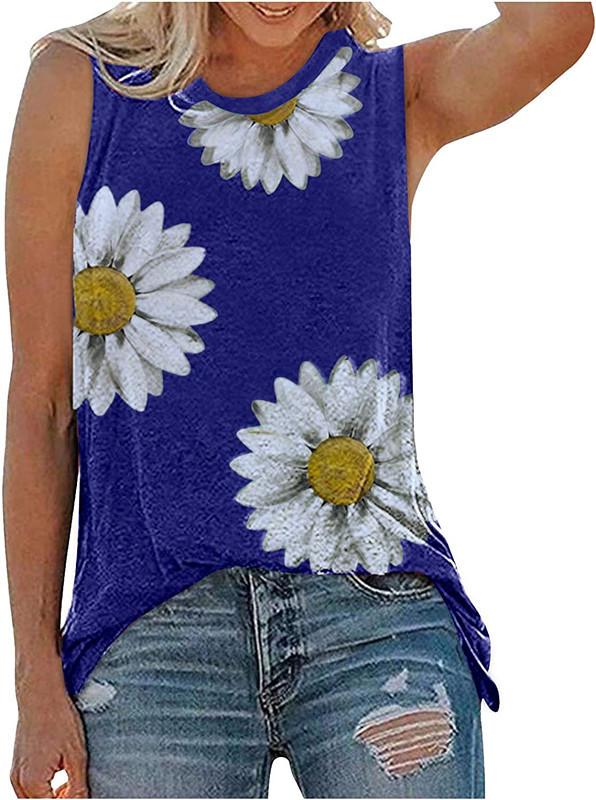 Casual Little Daisy Digital Printed Garden Collar Women's T-shirt Top