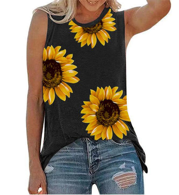 Casual Little Daisy Digital Printed Garden Collar Women's T-shirt Top