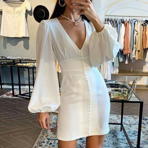 Fashionable and simple V-neck long-sleeved  Bodycon Dresses