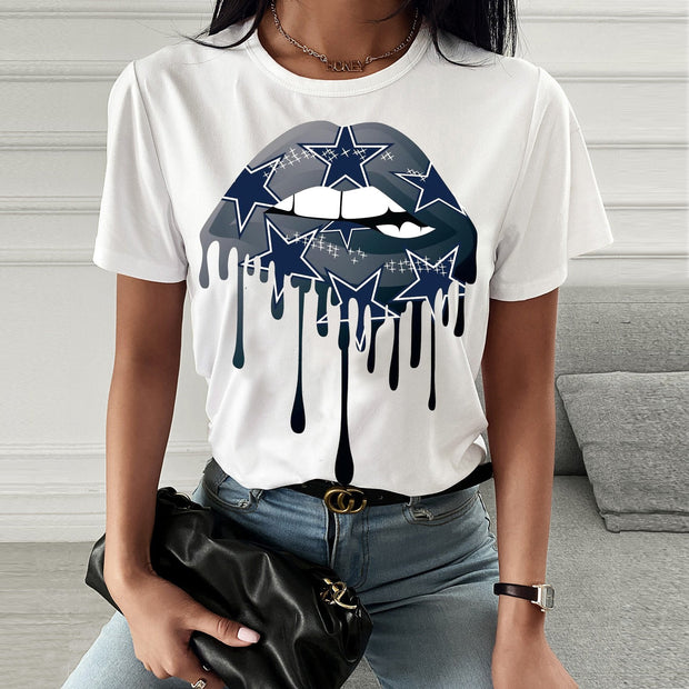 Fashion  spring and summer lip printing short-sleeved T-shirt