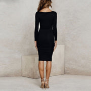 Autumn and winter sexy bag hip dress autumn and winter solid color long-sleeved V-neck dress
