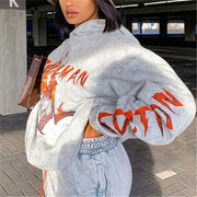 Fashion printed European and American loose long-sleeved hooded sweater women