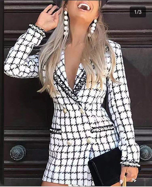 Double-breasted plaid trench coat woolen coat