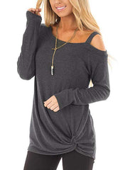 Long-sleeved stitching and knotted solid color sweater