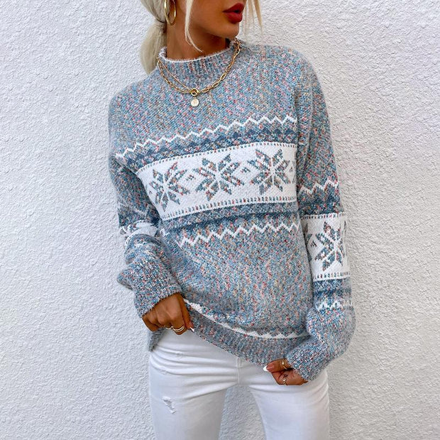 Christmas sweater half turtleneck snowflake sweater women