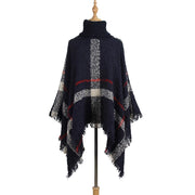 Mid-length high neck tassel cloak shawl loose large size sweater