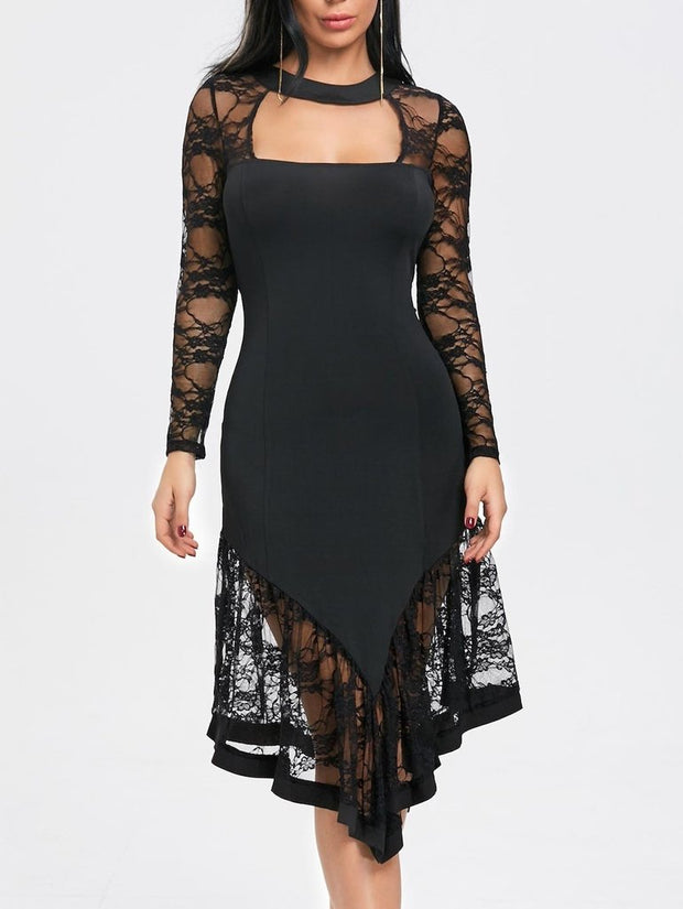 Fashion lace long sleeve dress dress