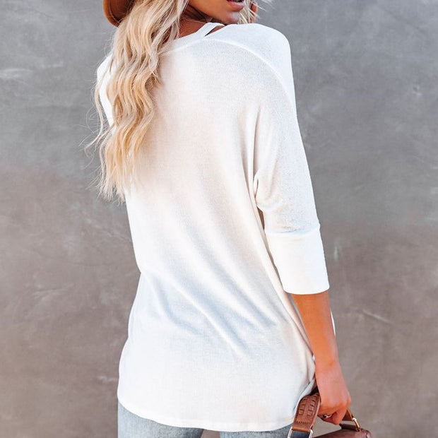 Fashion simple off-shoulder v-neck loose casual sweater