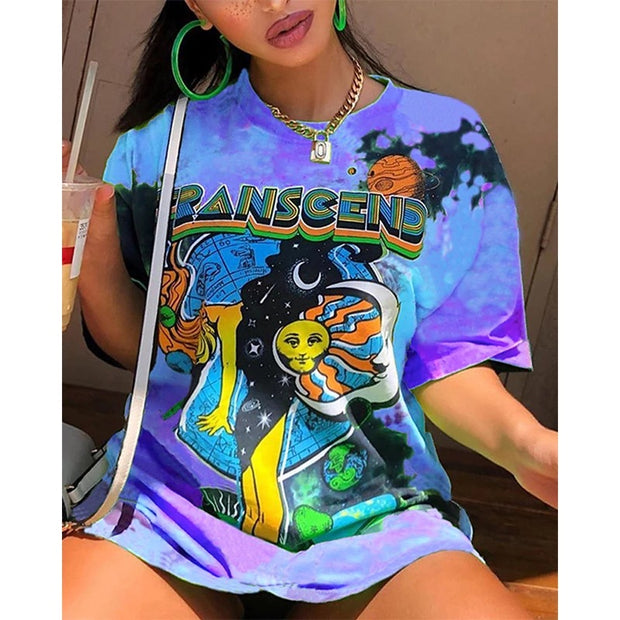 New colorful tie-dye printed T-shirt street style bottoming shirt women