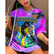 New colorful tie-dye printed T-shirt street style bottoming shirt women