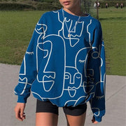 Fashion printed round neck long-sleeved mid-length sweater